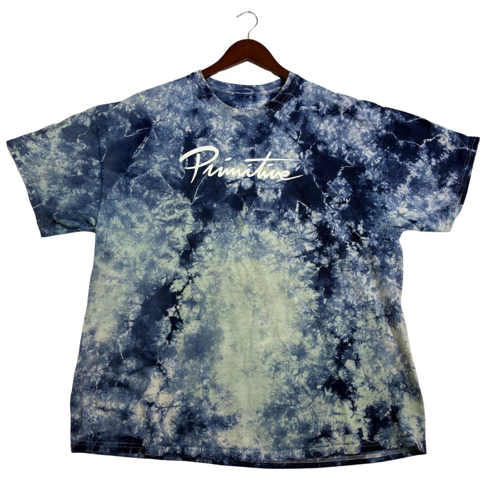 Primitive Skateboarding T Shirt Mens Blue Tie Dye Logo Graphic Tee Cotton